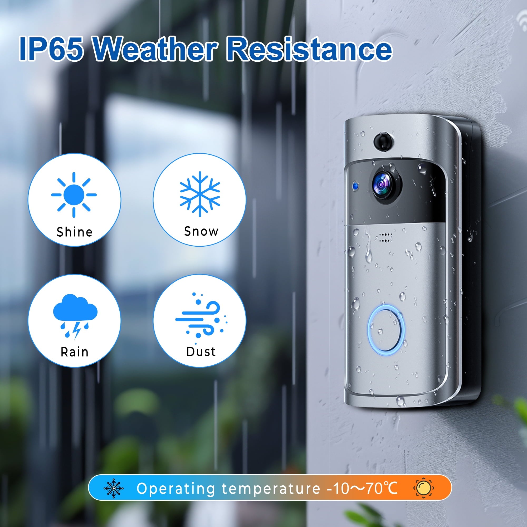 Doorbell Camera Wireless , 1080P Video Doorbell with Chime, Front Door Camera, 2-way Audio, Instant Alert,PIR Motion Detection,Night Vision,Battery-Powered Smart Doorbell